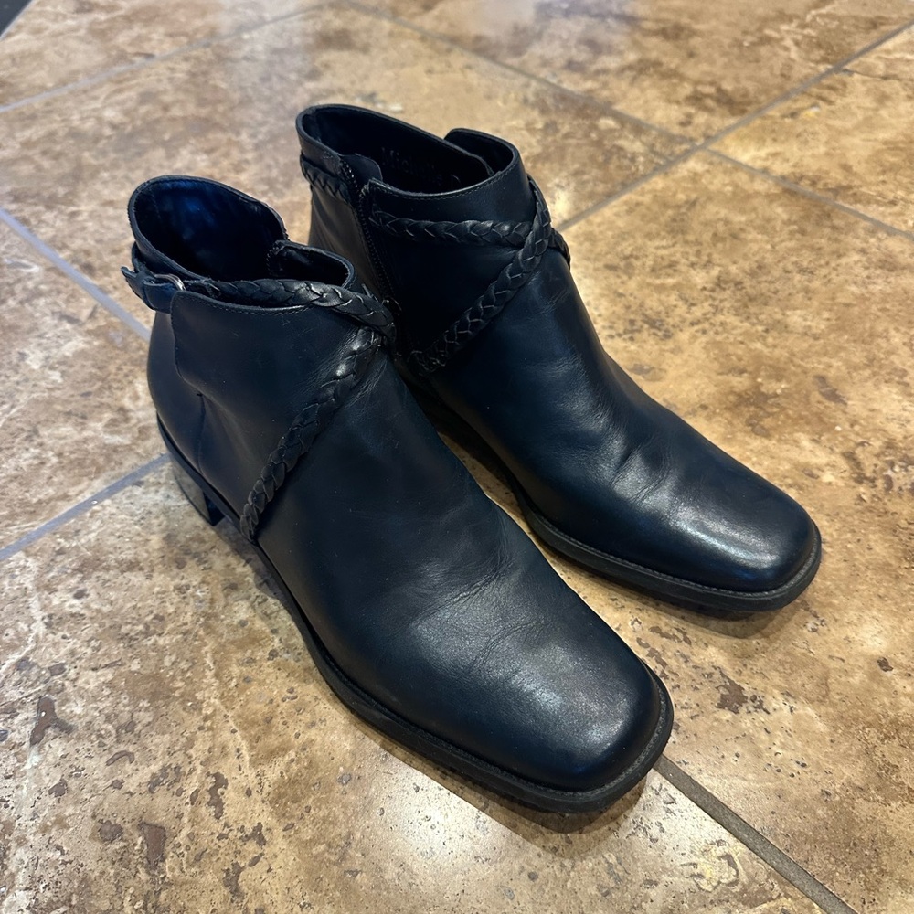 Michelle D black leather boot heels